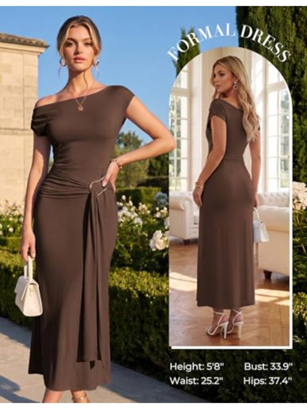 Womens One Shoulder Bodycon Maxi Dress Sleeveless Ruched Formal - Picture 2 of 6